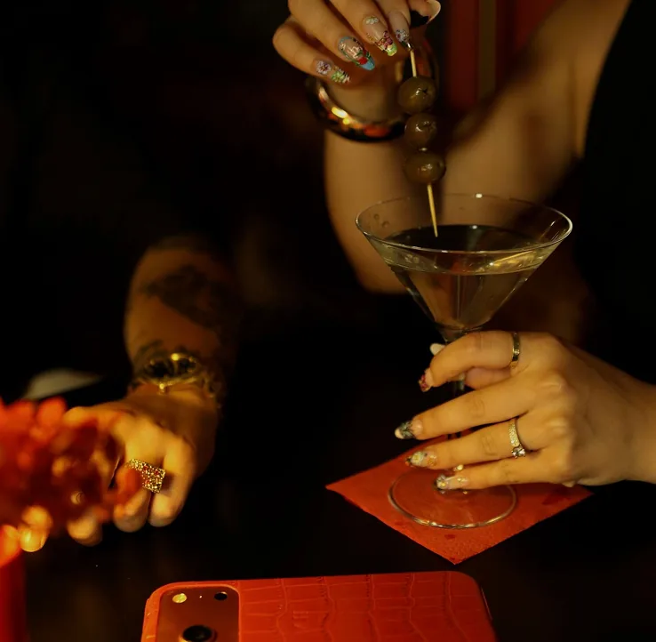 Dry martini with three olives at Obscura cocktail bar in Tirana